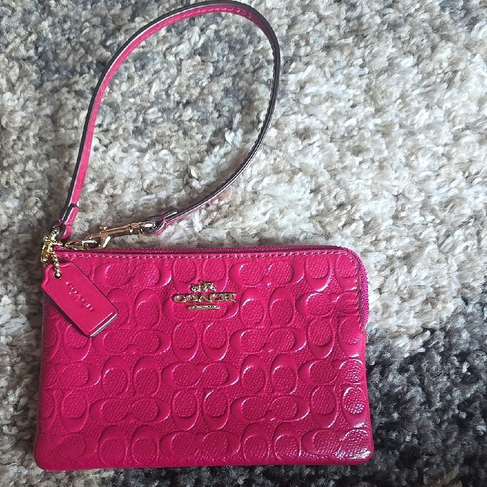 COACH Hot Pink Embossed Signature Wristlet